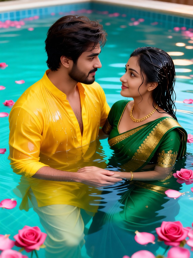 Couples kissing in the pool image