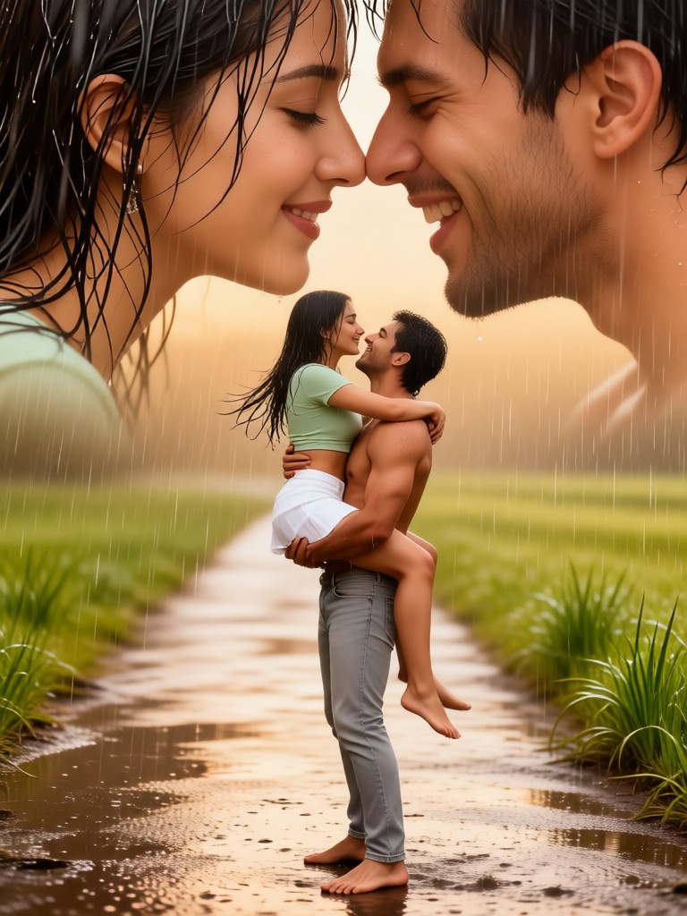 Couples kissing on a rainy day image