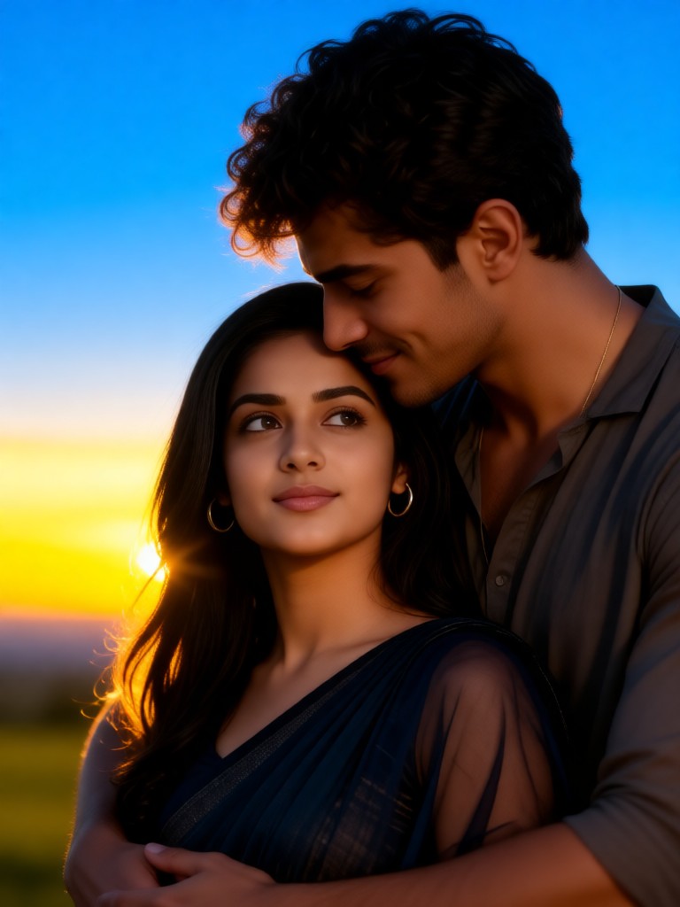 Couple's warm moment at sunrise image