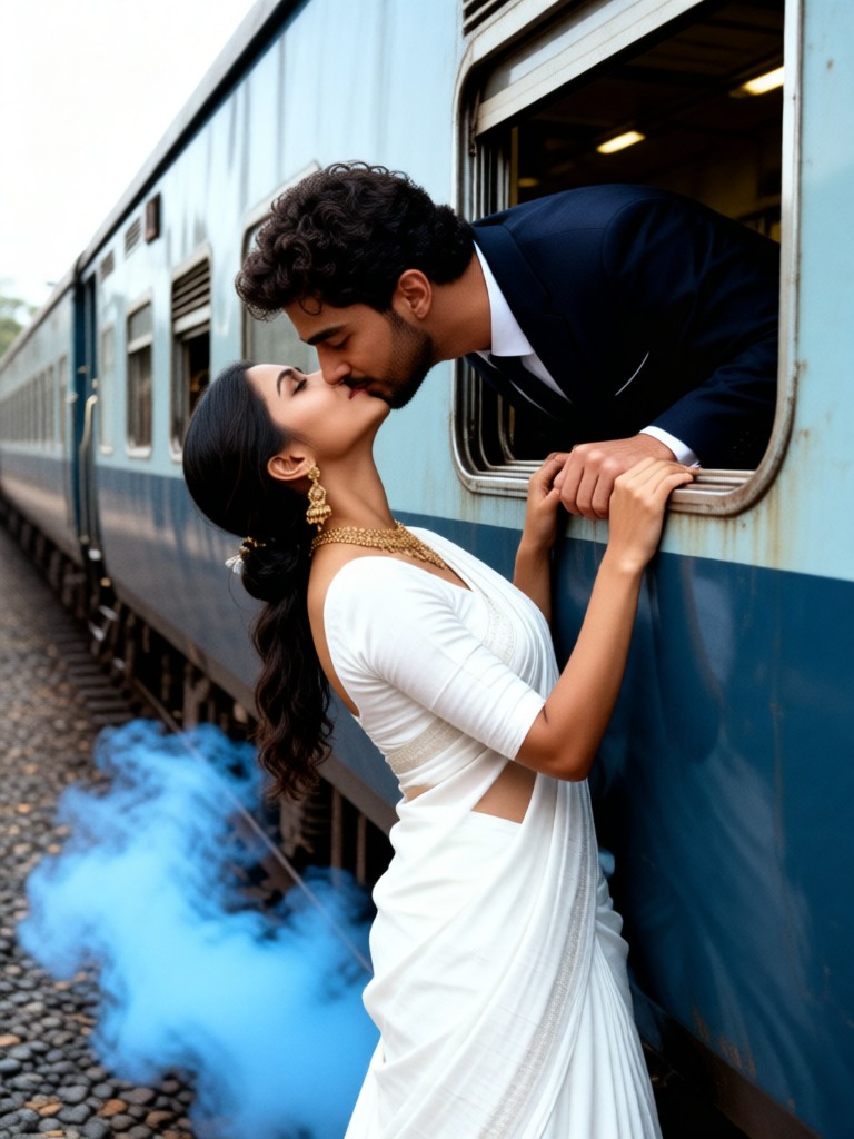 Train couple kiss goodbye image