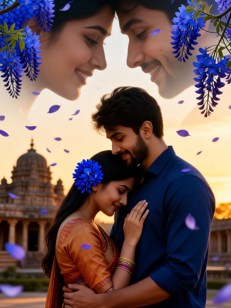 A couple snuggling side by side image