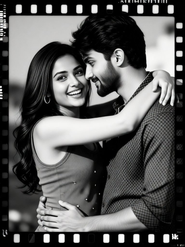 Couple black-and-white film photo image