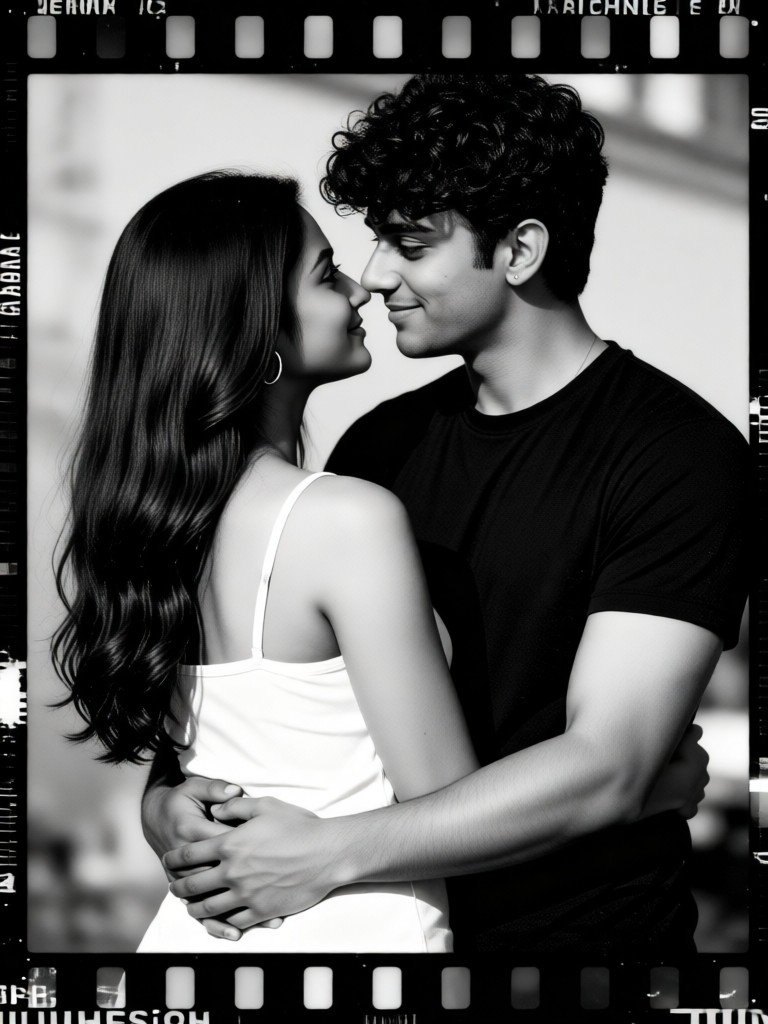 Couple black-and-white film photo image