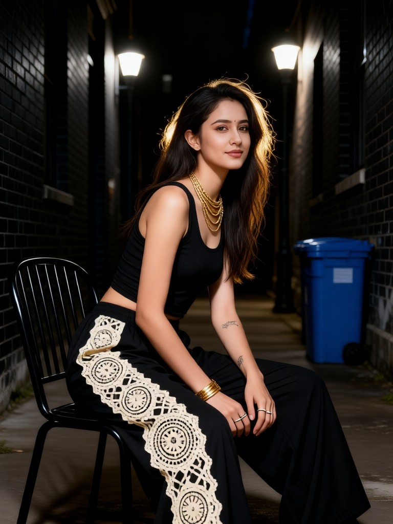 A handsome girl on the street at night image