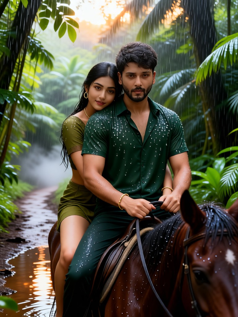 Rainforest couple cuddling image