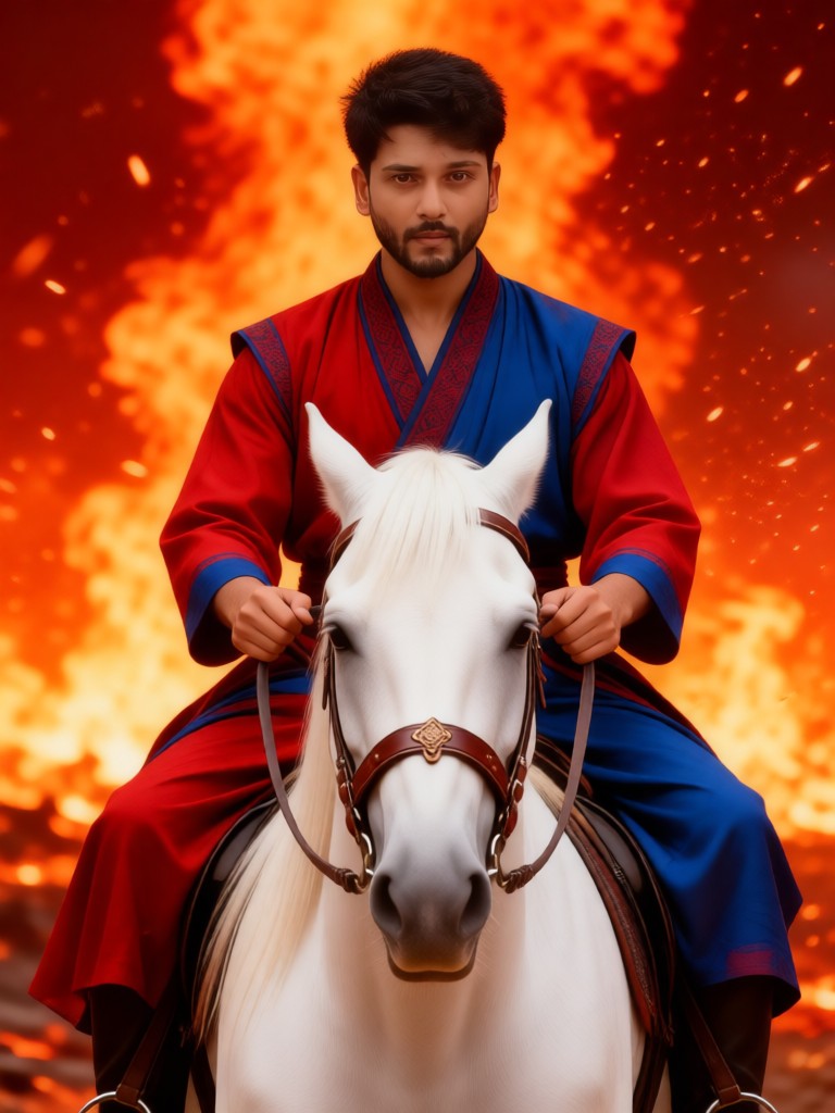 Heroic man in a sea of fire image