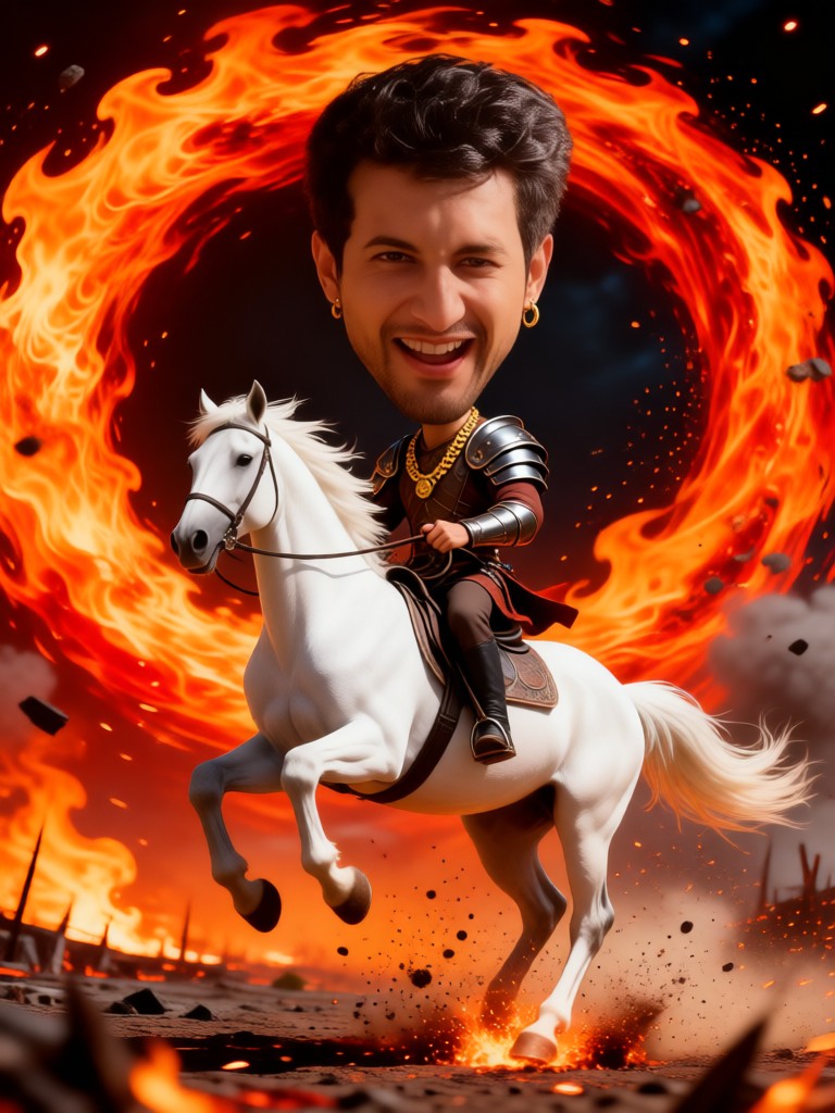 Fire Sea Riding Horse Big Head Special Effect - Male image