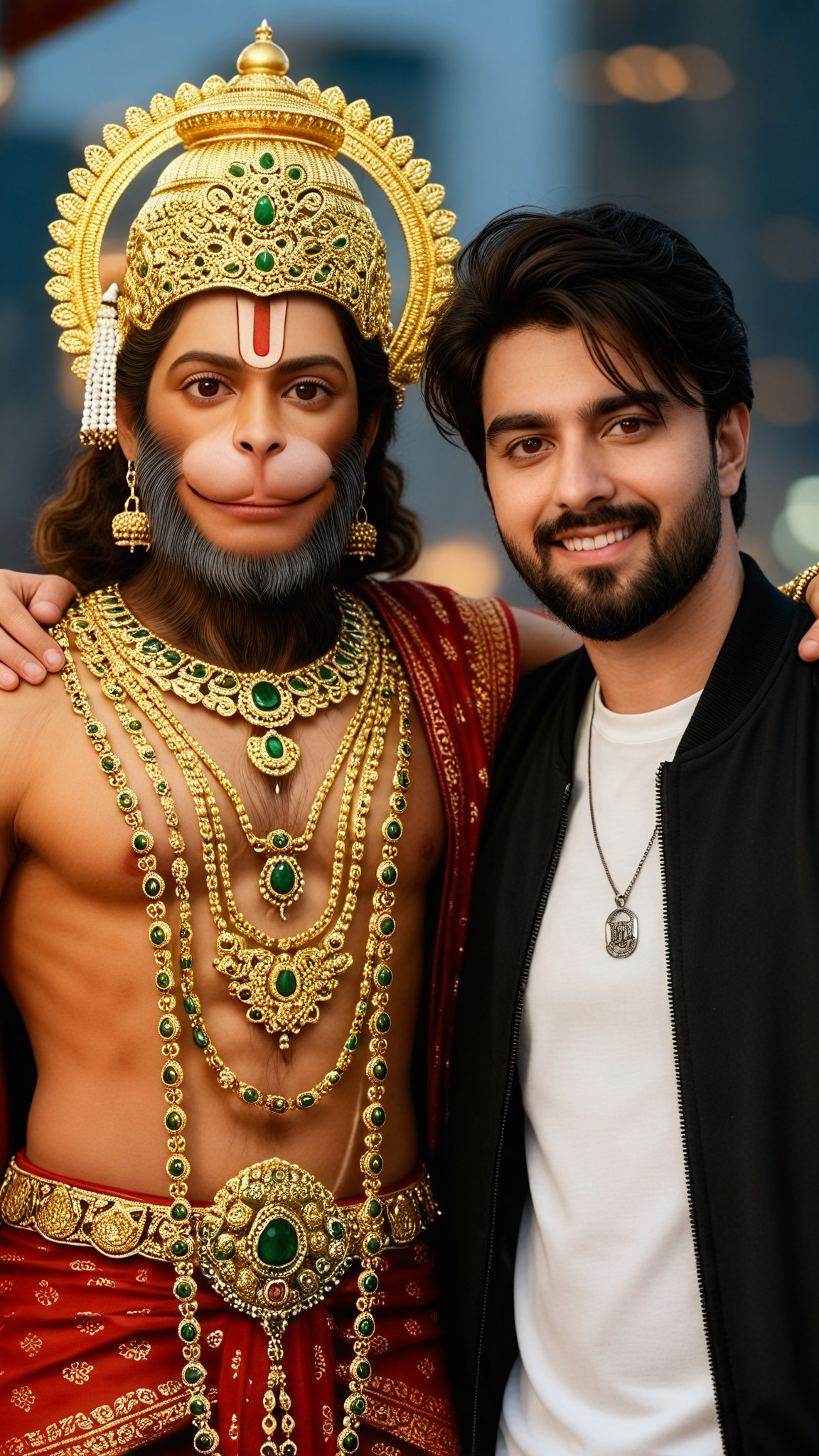 Group photo with Hanuman image