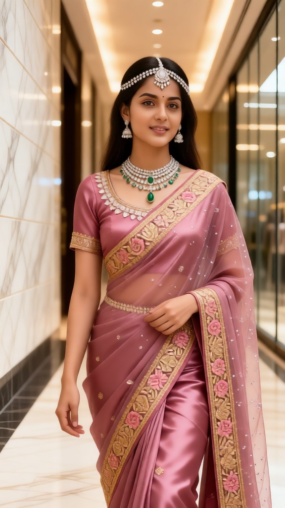 A woman wearing a pink sari image