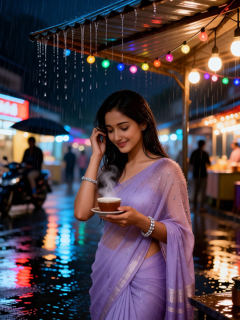 Tea Stall Woman in the Rain image