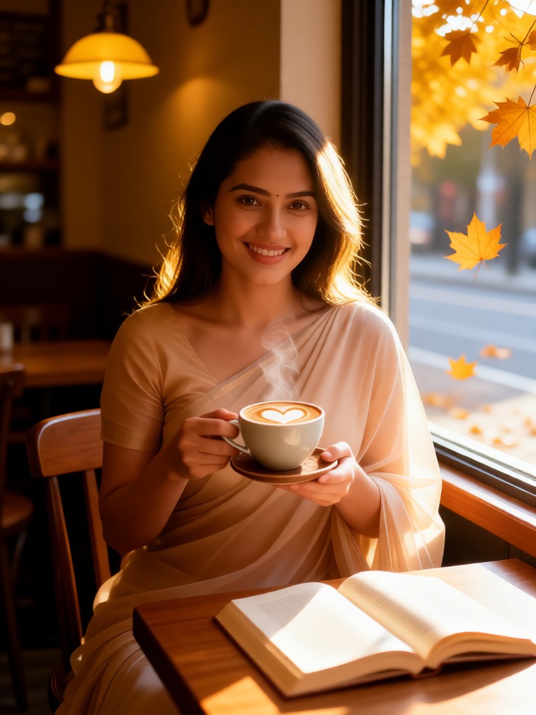 Beautiful woman at a coffee shop image