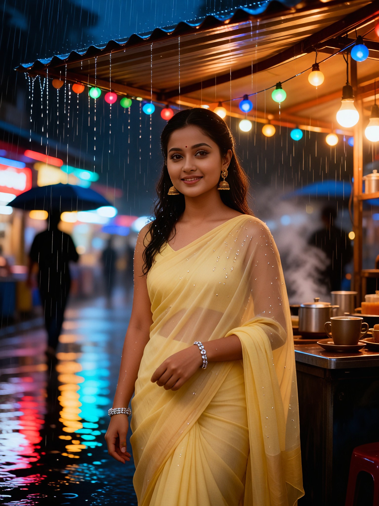 Woman in the Night Market in the Rain image