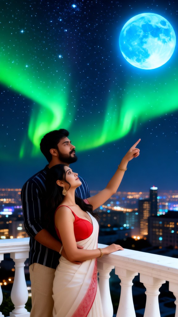 Couple watching the aurora image