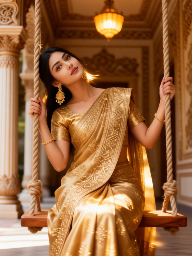 The beautiful woman on the swing image