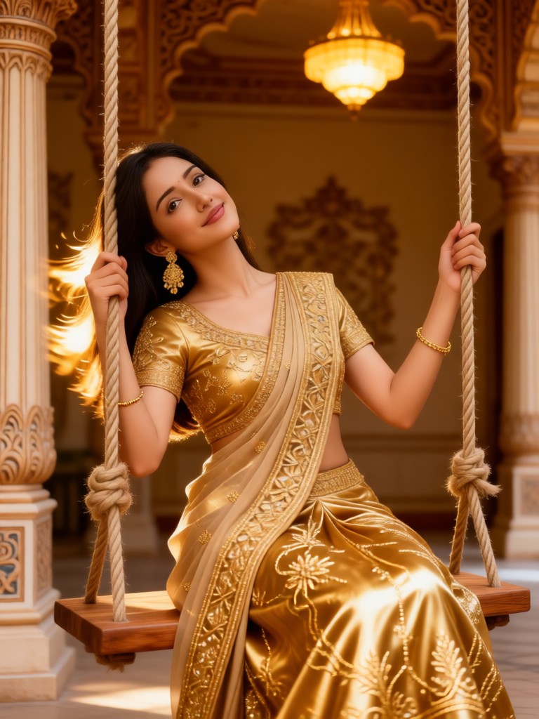 The beautiful woman on the swing image