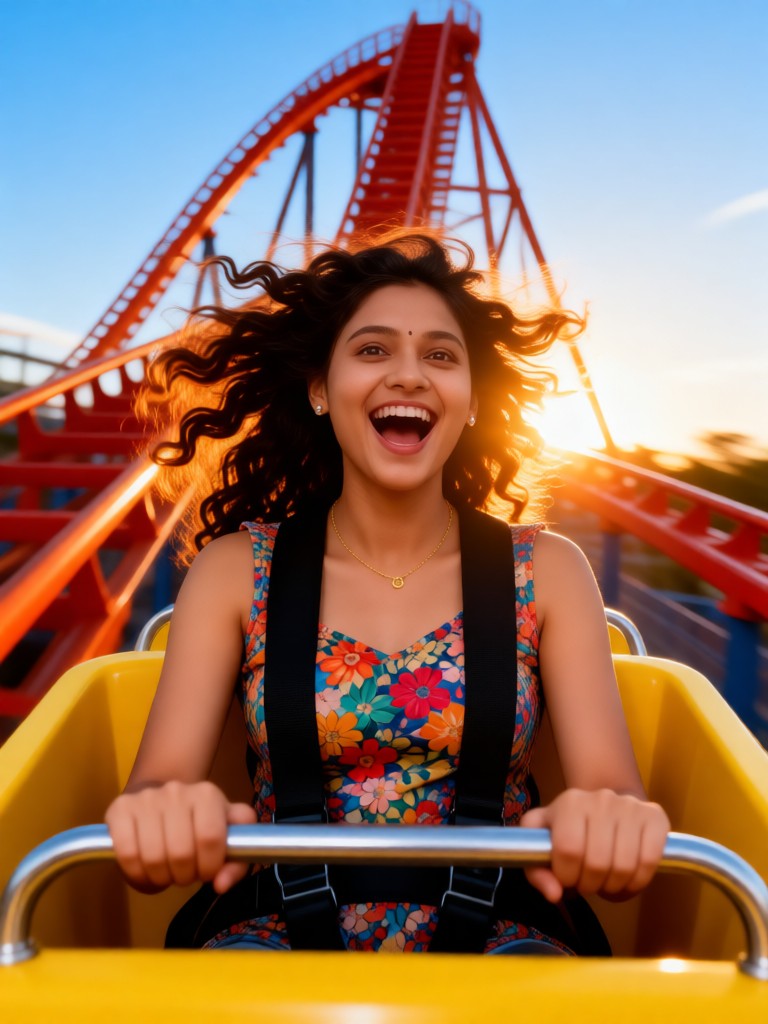 The beautiful woman on the roller coaster image