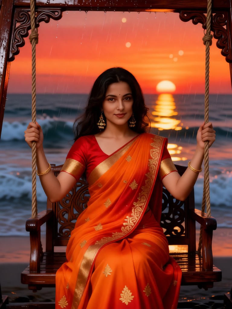 A beautiful woman under the setting sun image
