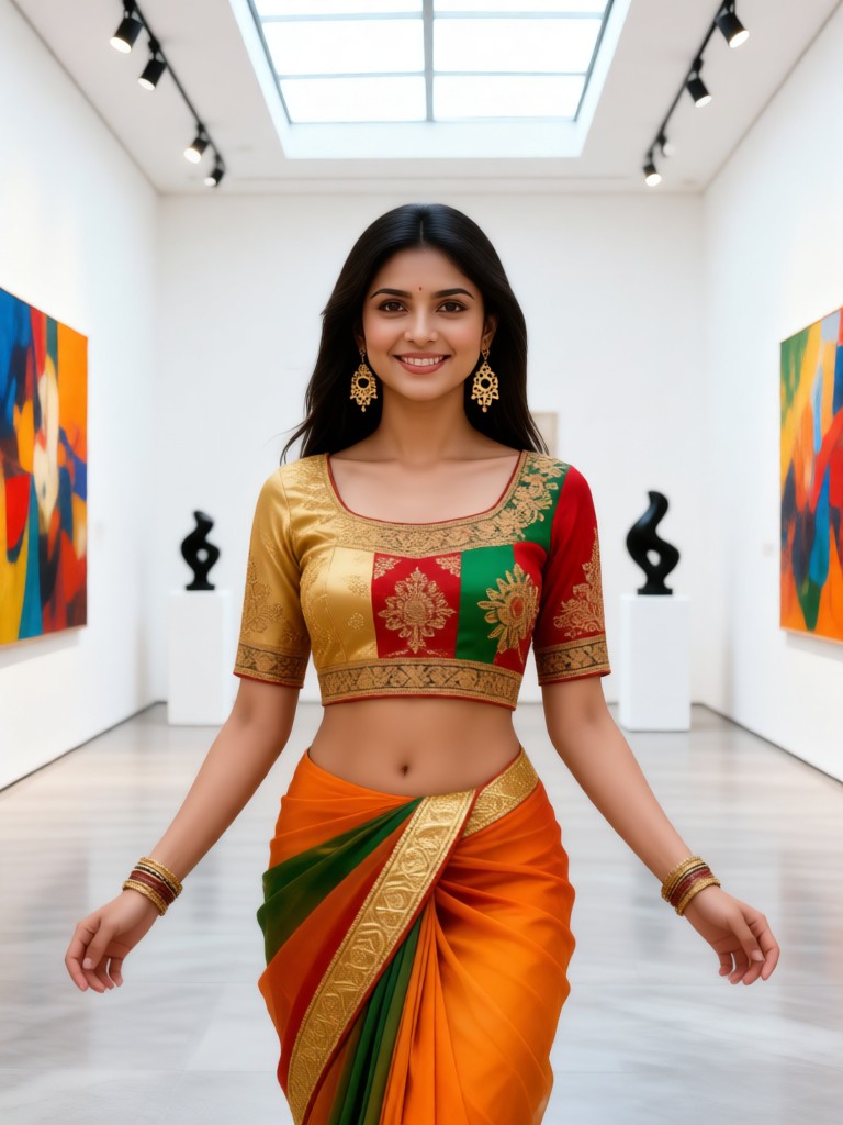 Beautiful woman at the art exhibition image