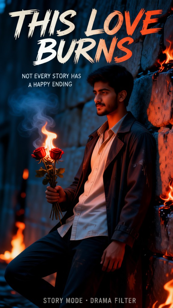 A sad man with a flame rose style image