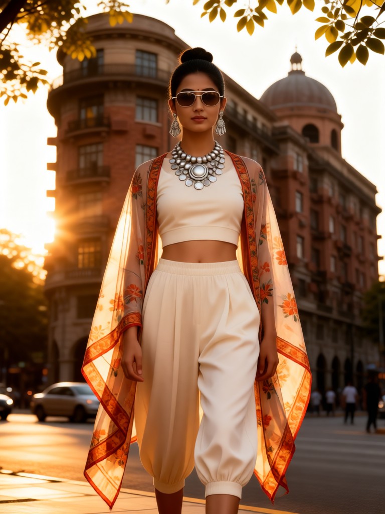 A woman with street fashion beauty image