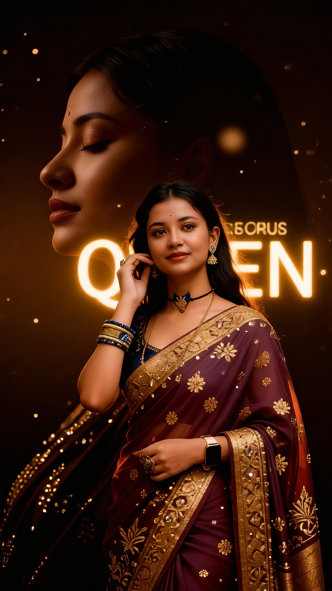 Double Exposure Saree Elegant Woman image