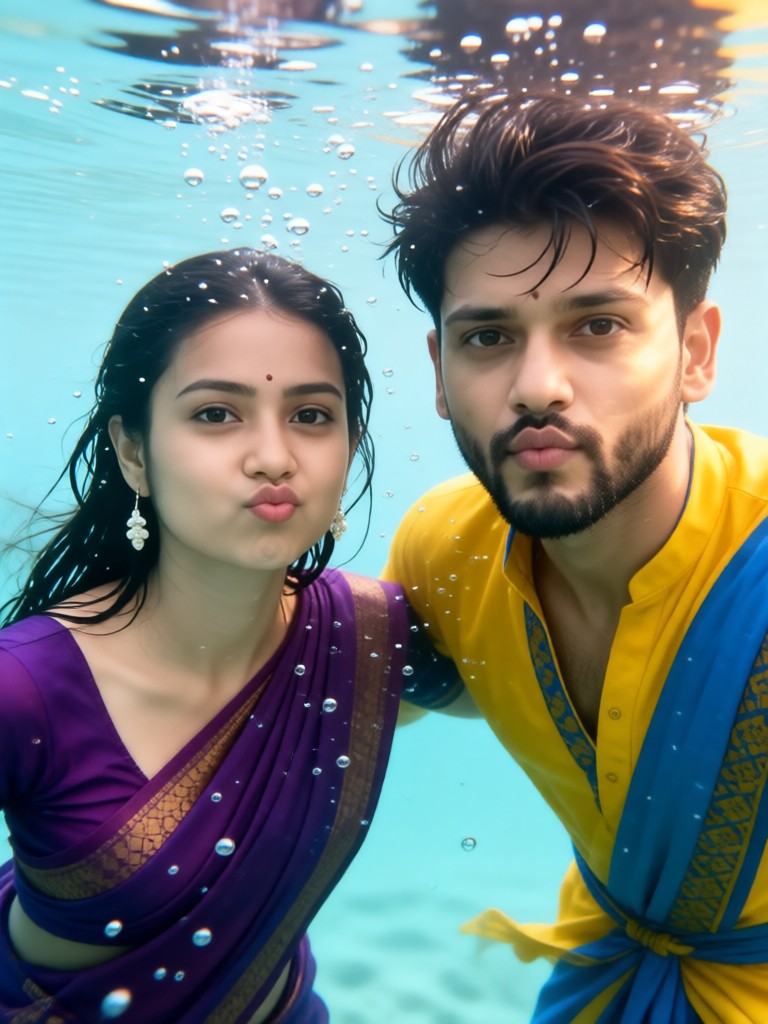 A couple jumps out of the sea image