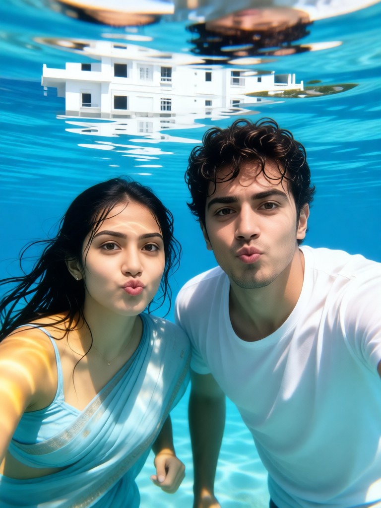 Couple on the blue beach image