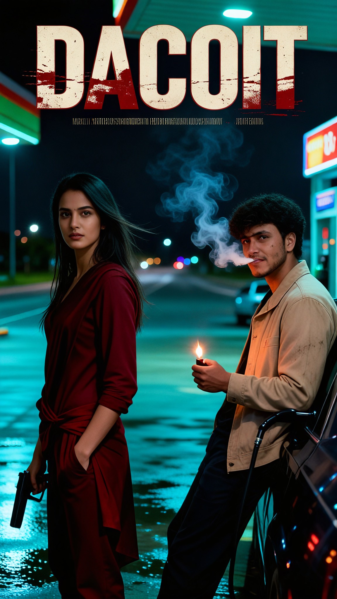 Movie Dacoit Poster Night Scene Couple image