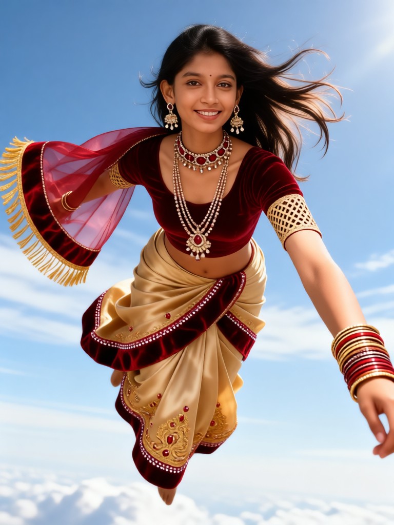 A woman gracefully flying in the air image