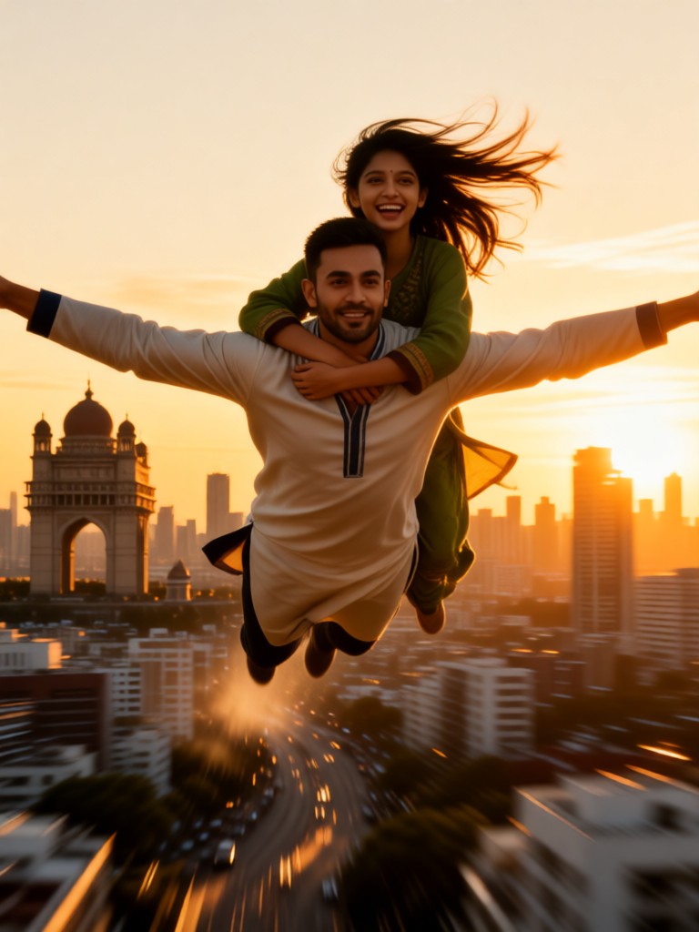 Couples flying together over the city image