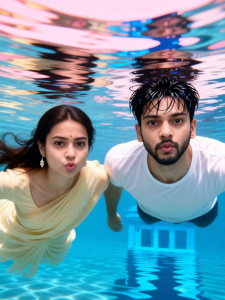 Couple leaping out of the sea - kiss image