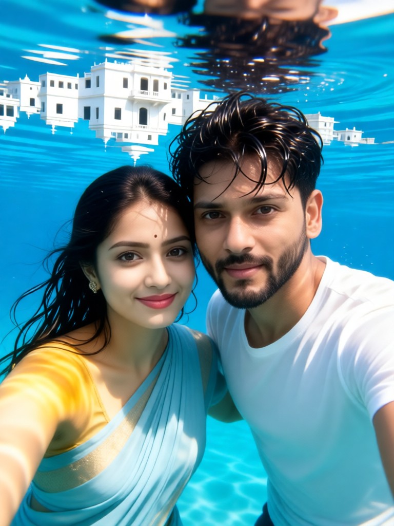 Couple leaping out of the sea - kiss image