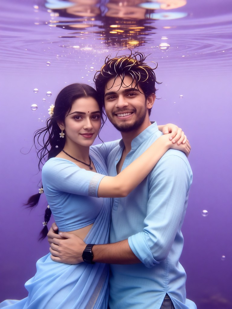 Couple leaping out of the sea -KISS image