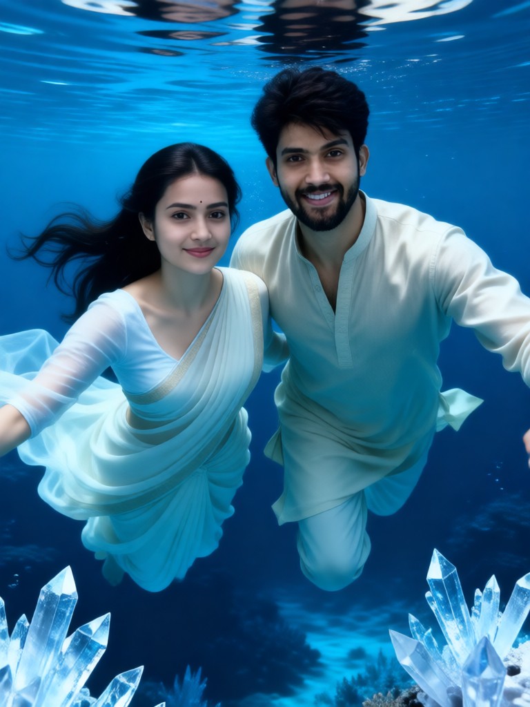 Couple leaping out of the sea - Ice crystals image