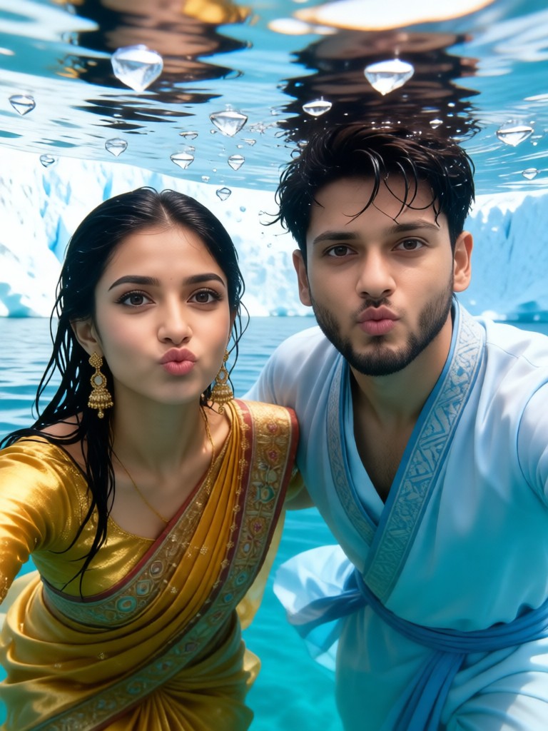 Couple leaping out of the sea - Glacier image