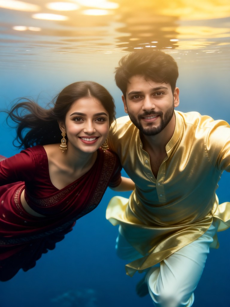 Couple leaping out of the sea - lava image
