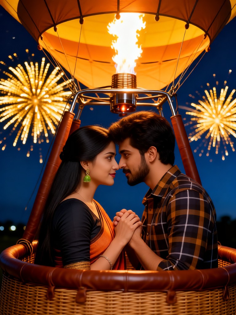 Kissing on a hot air balloon image