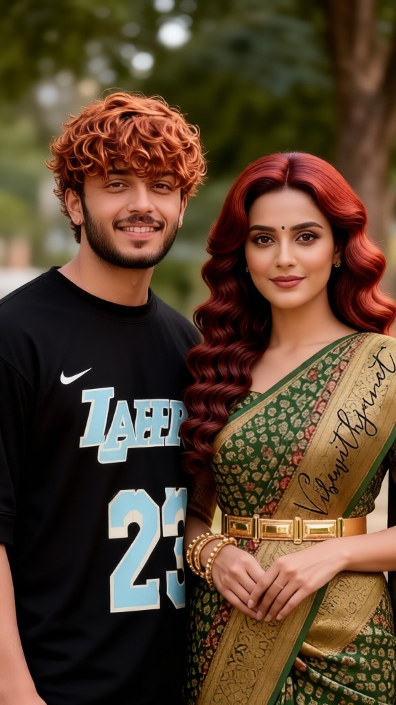 Couple's Red-Brown Hairstyle image