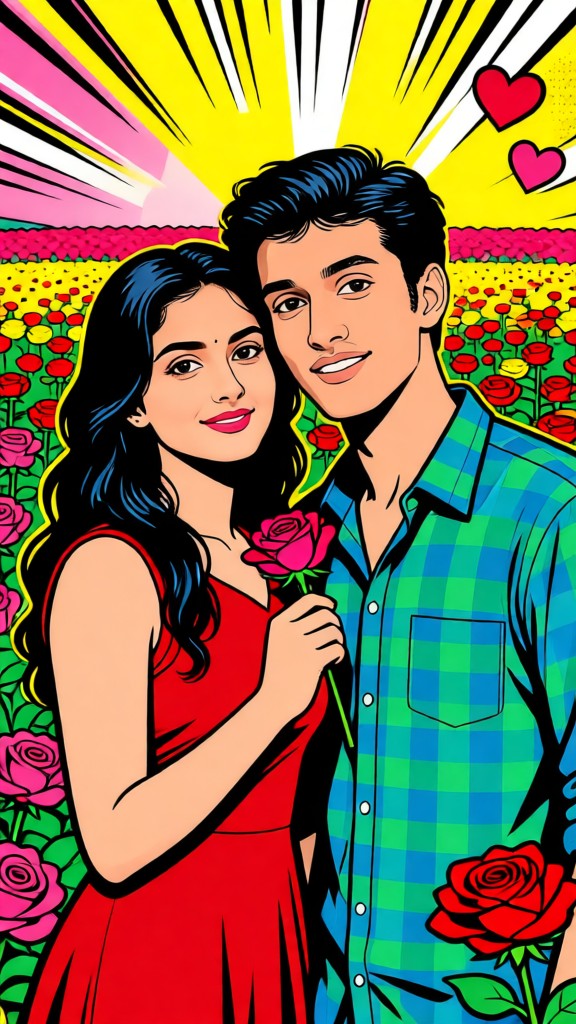 Pop Art style flower field background for couples image