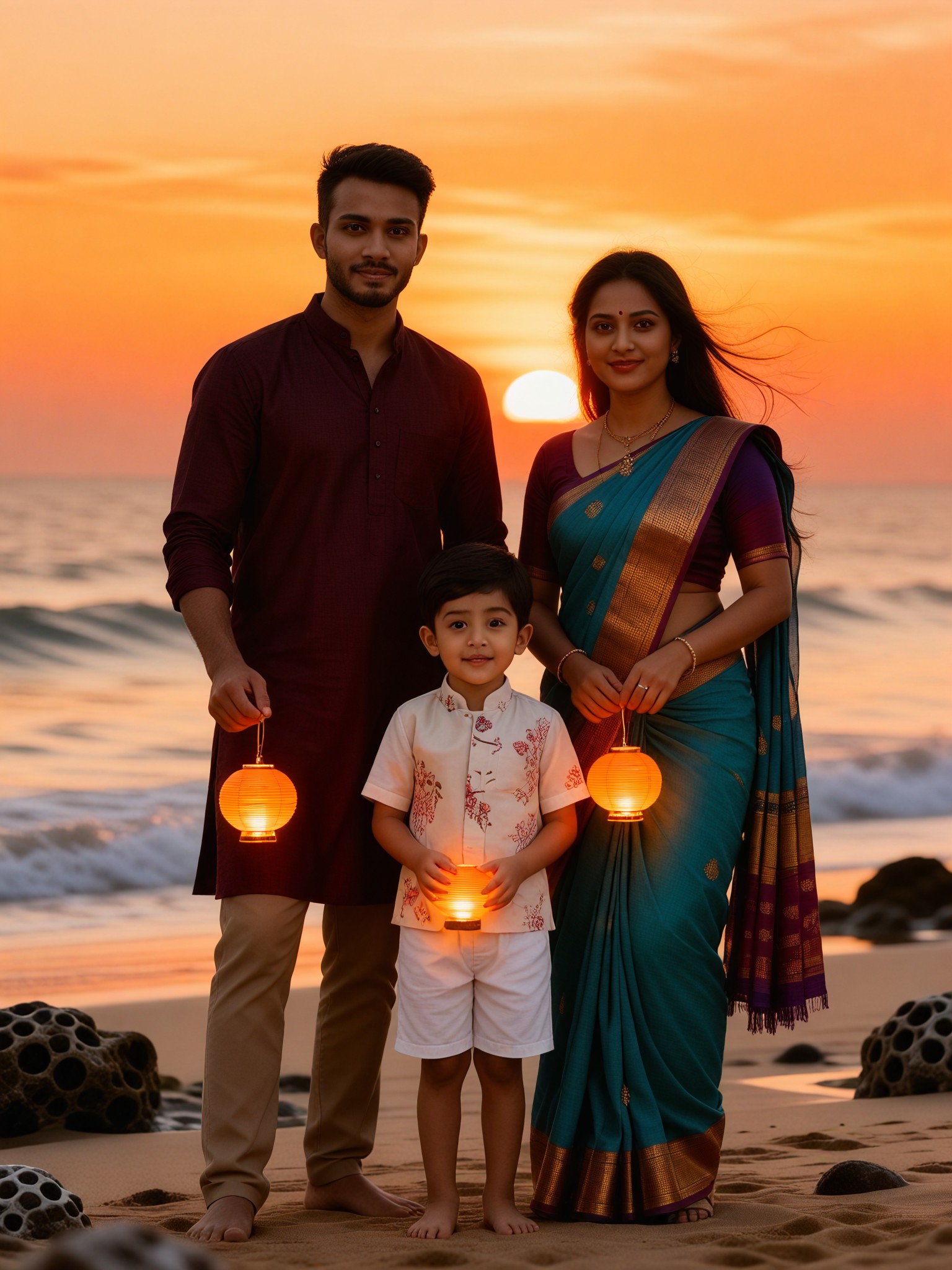 Dusk Beautiful Family Photo ·  Beach  image