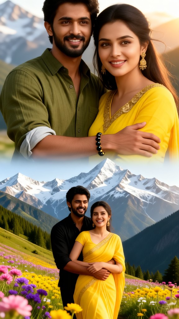 Happy under the snow-capped mountains image