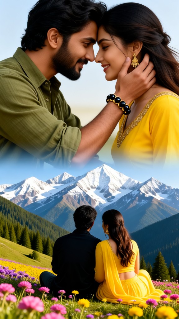 Happy under the snow-capped mountains image