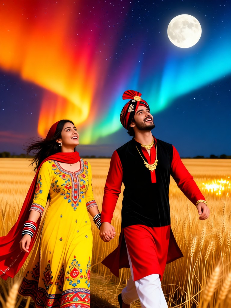 Wilderness - Couple Watching the Moon with the Aurora image