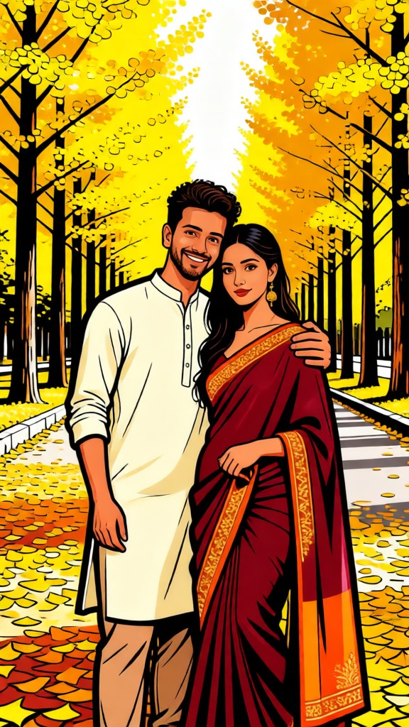 Pop Art Style Ginkgo Avenue for Couples image