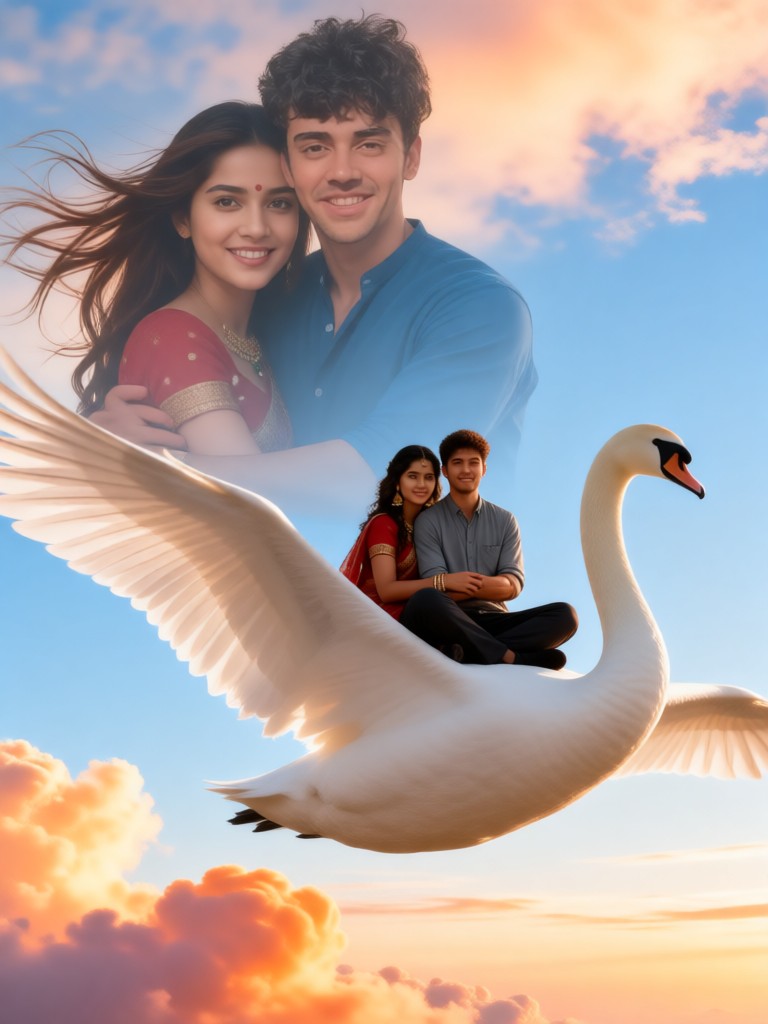 Riding a crane and flying image