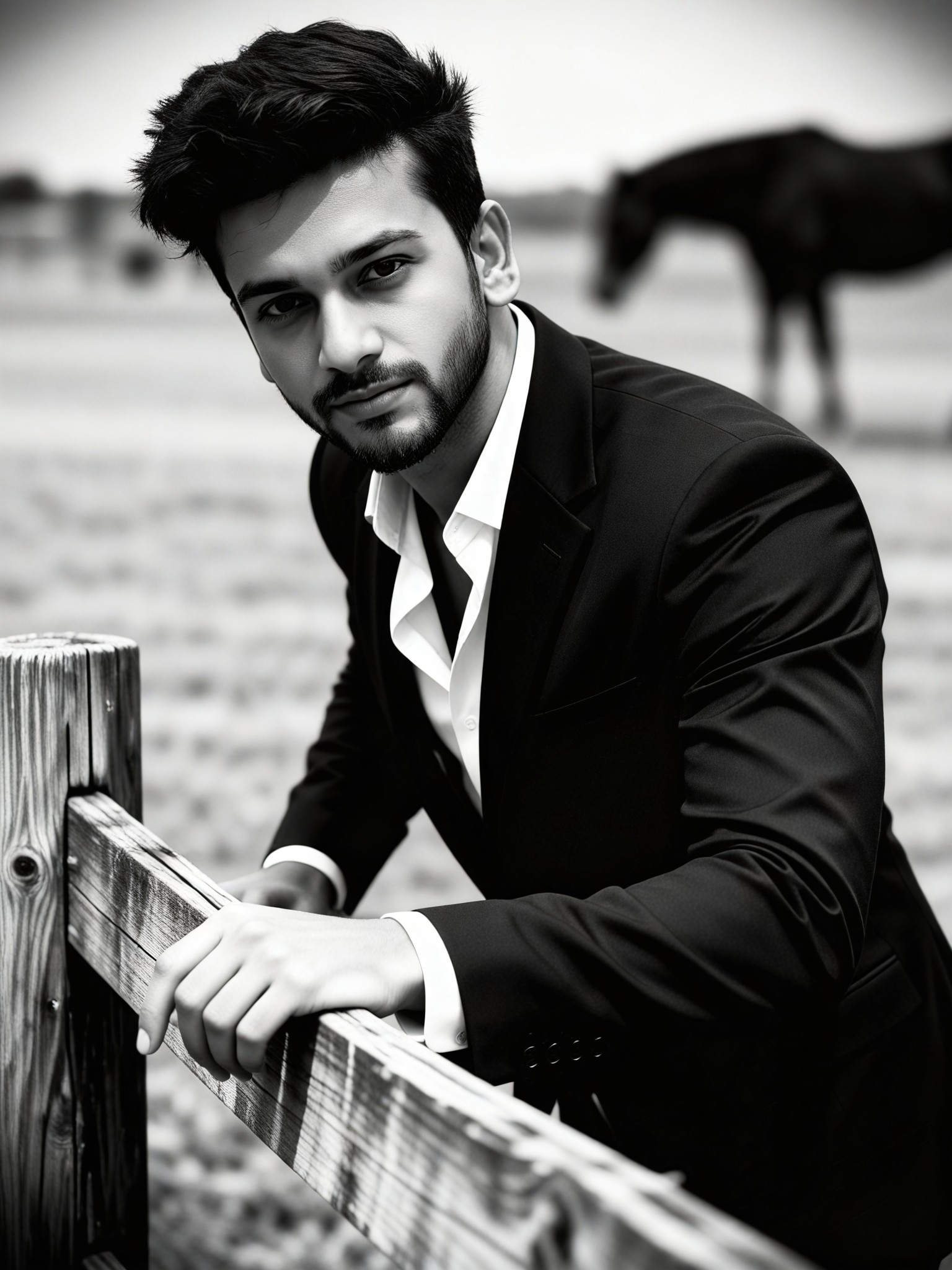 Men's Horse Ranch Black and White Style image