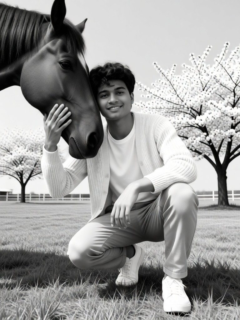 Spring Horse Ranch Black and White Style image