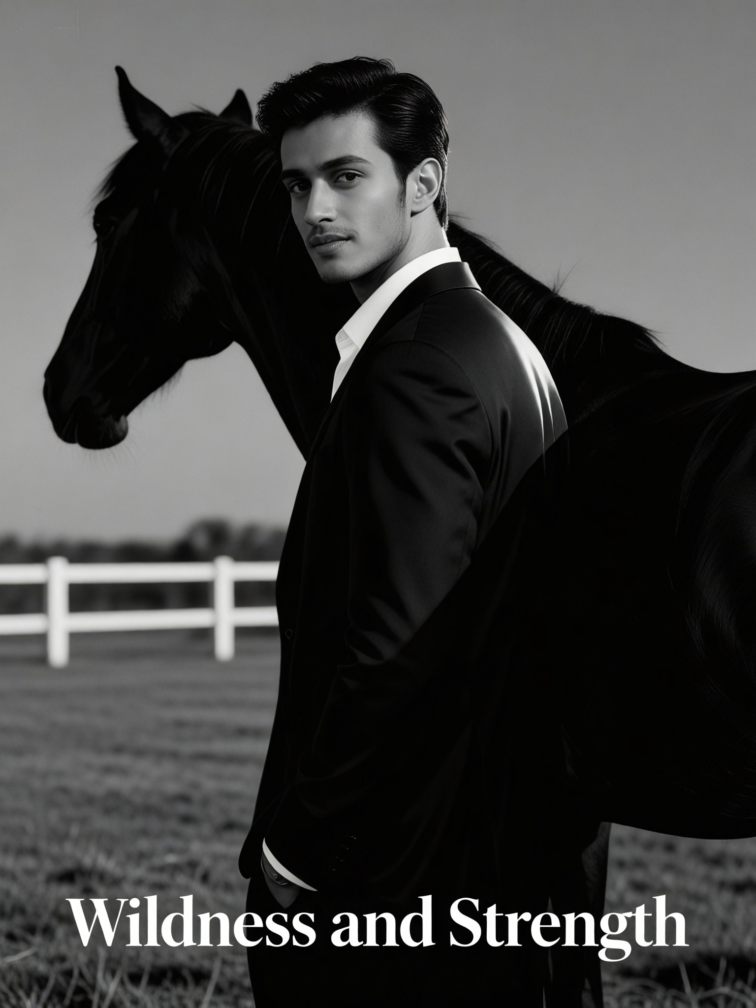 Black-and-White Dark-Tone Fashion Shoot at the Horse Ranch image