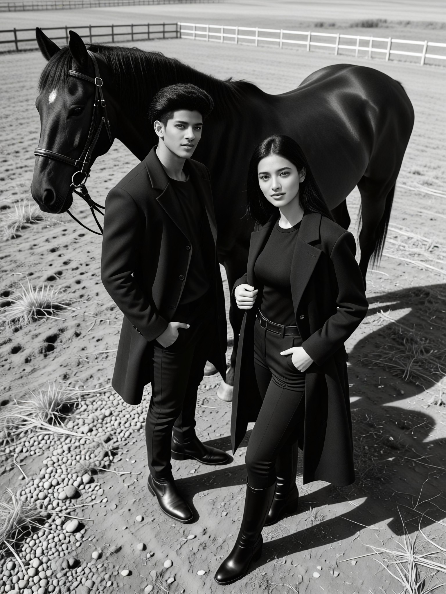 Couple Horse Ranch Advanced Black and White Style image