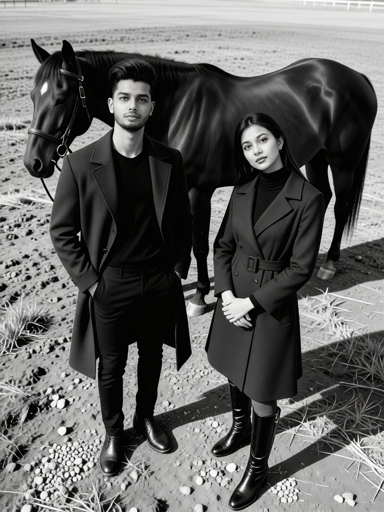 Overhead shot of standing still · Sense of order in the black-and-white horse ra image